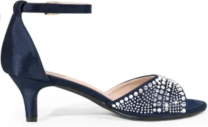 Allegra K Women's Rhinestone Satin Ankle Strap Kitten Heels Sandals
