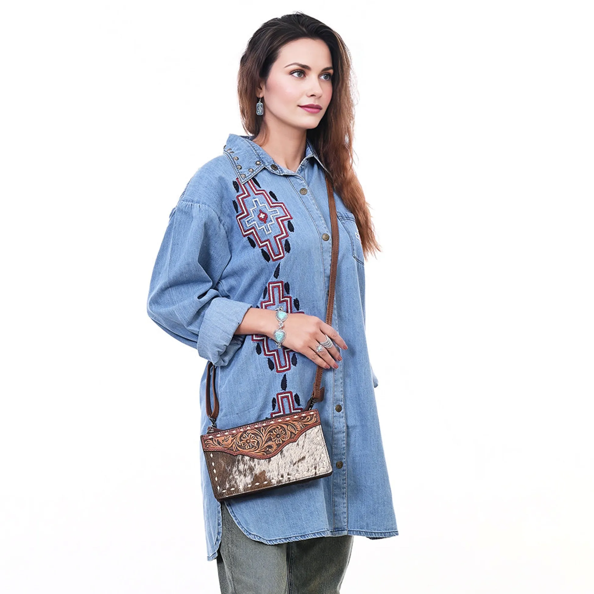 American Darling Hair On with Tooled Yoke Crossbody Bag