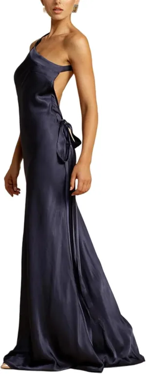 ANKOMINA Women's Sexy Satin Lace Up One Shoulder Bodycon Sleeveless Asymmetric Maxi Dresses for Party Cocktail