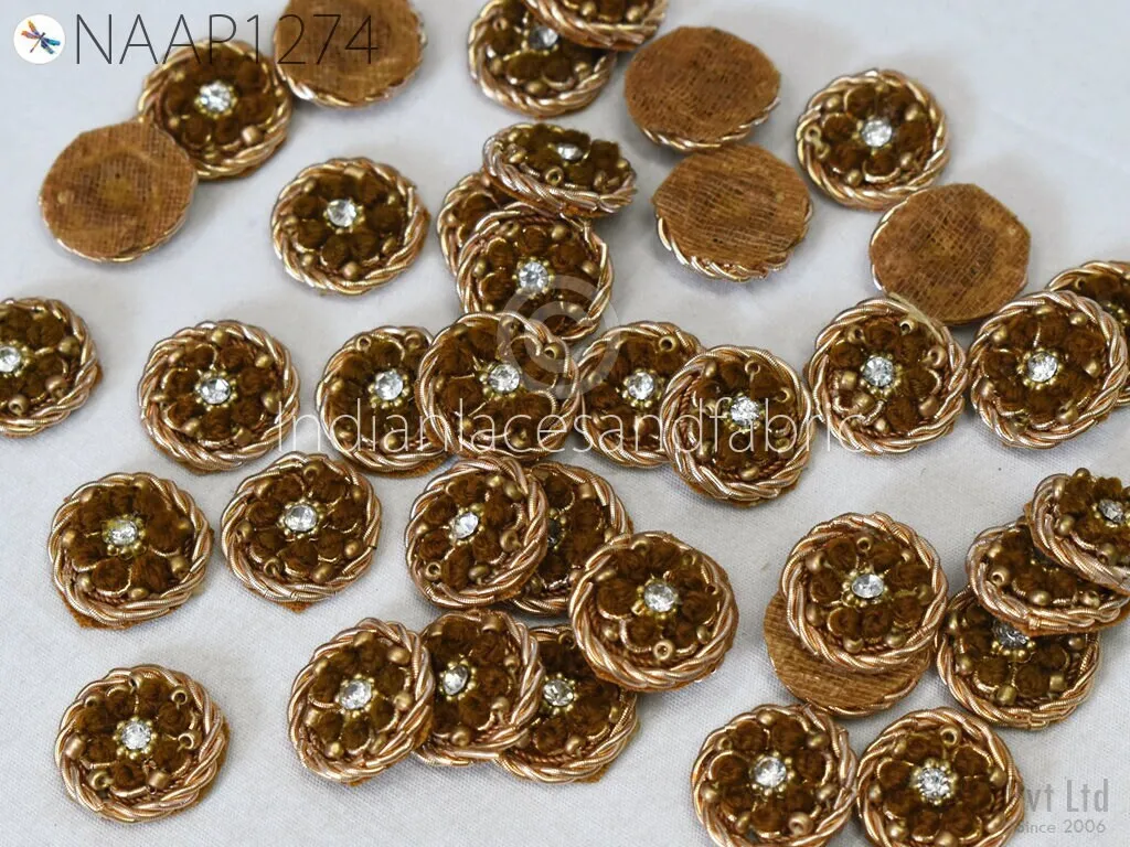 Antique Gold 100 Tiny Appliques 1.5 cm | Rhinestone Patch Embellishment Sew on Embroidered Appliques DIY Crafts Accessories Bridal Headband