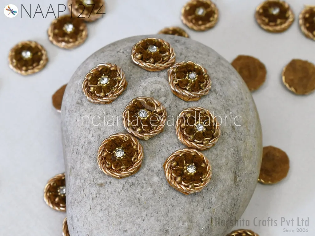 Antique Gold 100 Tiny Appliques 1.5 cm | Rhinestone Patch Embellishment Sew on Embroidered Appliques DIY Crafts Accessories Bridal Headband