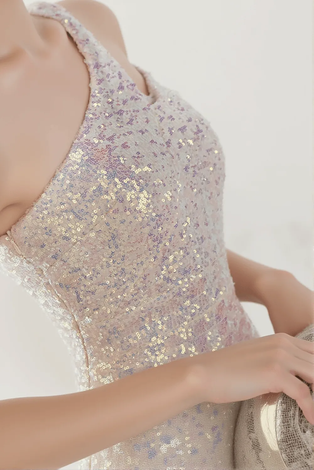 Anura Sequin One Shoulder Pleat Dress