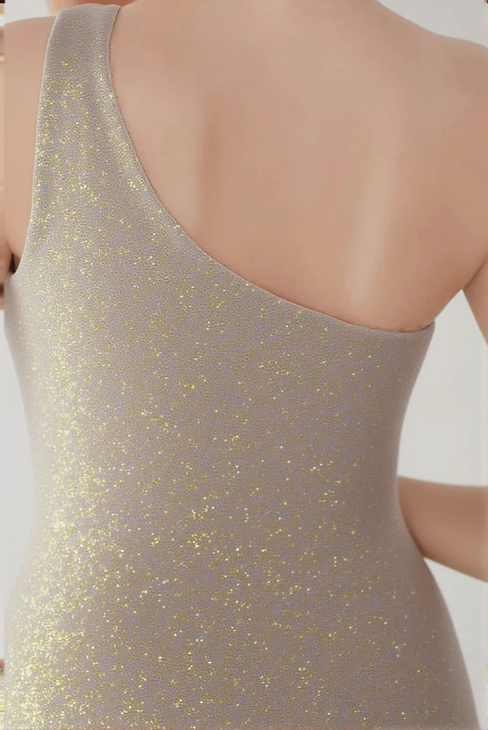Anura Sequin One Shoulder Pleat Dress