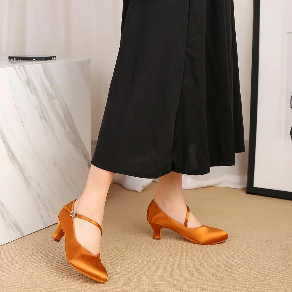 AOQUNFS Ballroom Dance Shoes Women Closed Toe Salsa Latin Dance Shoes,Model 3525