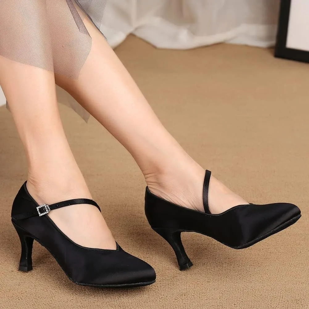AOQUNFS Ballroom Dance Shoes Women Closed Toe Salsa Latin Dance Shoes,Model 3525