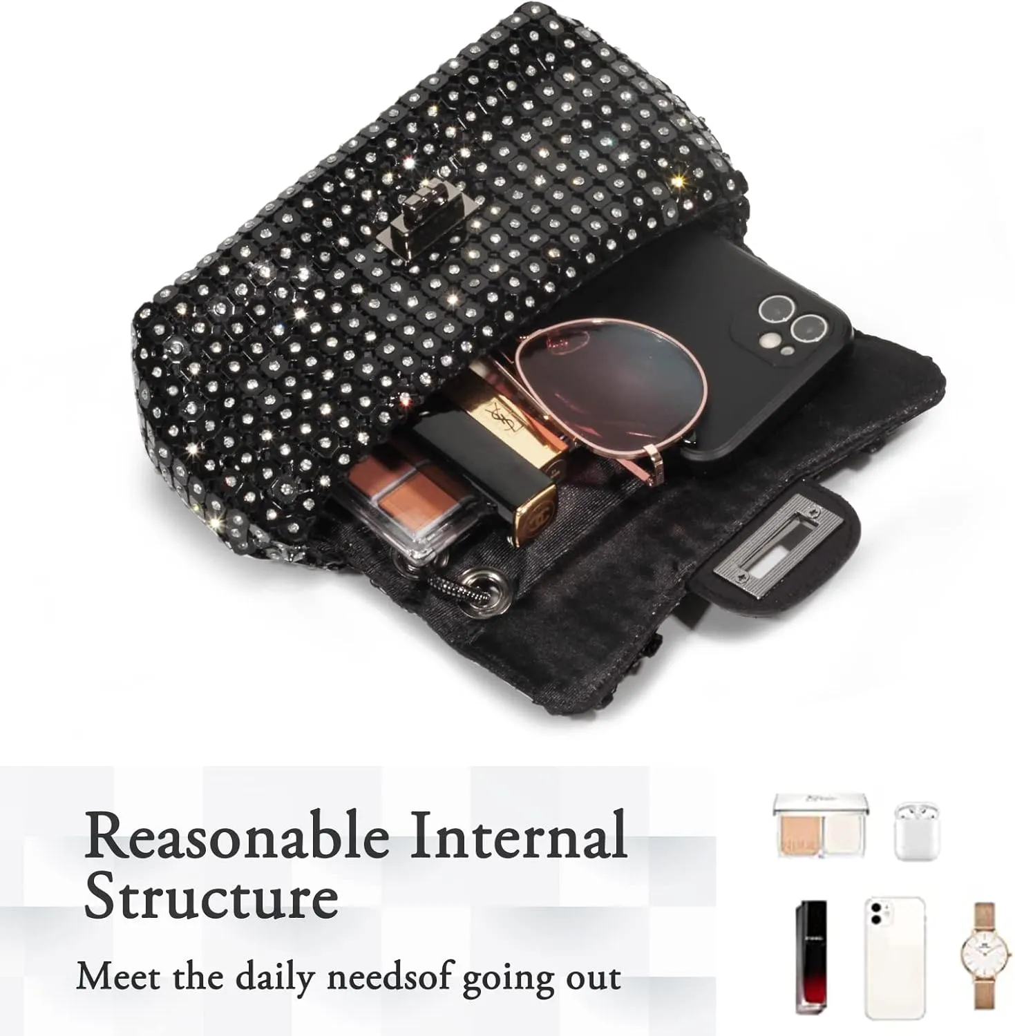 AOYUNHUI Hand Bags Purses for Women Rhinestone Bag Clutch Purses Party Wedding