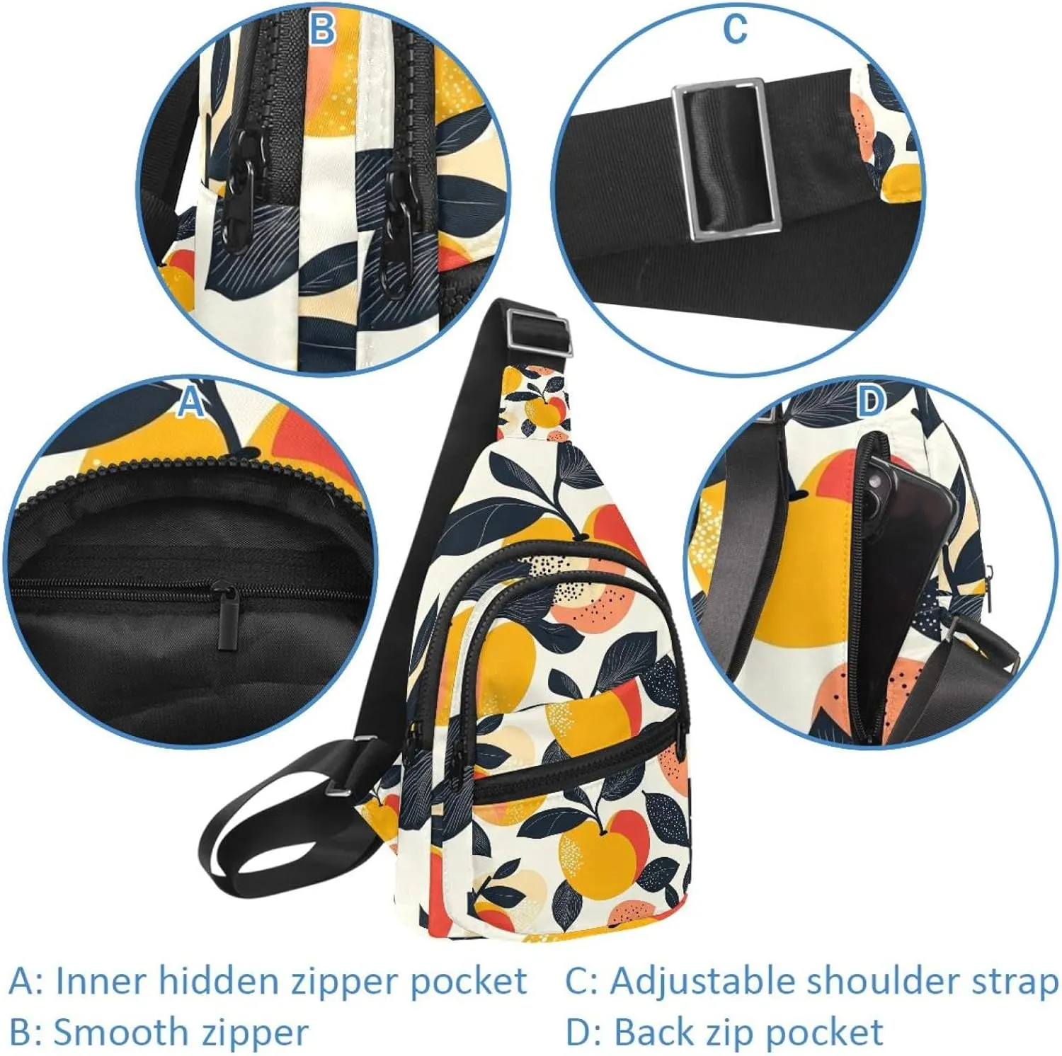 Apple fruit Sling Bag, Crossbody Sling Backpack Travel Hiking Chest Bag Daypack for Purses Shoulder Bag Women Men's