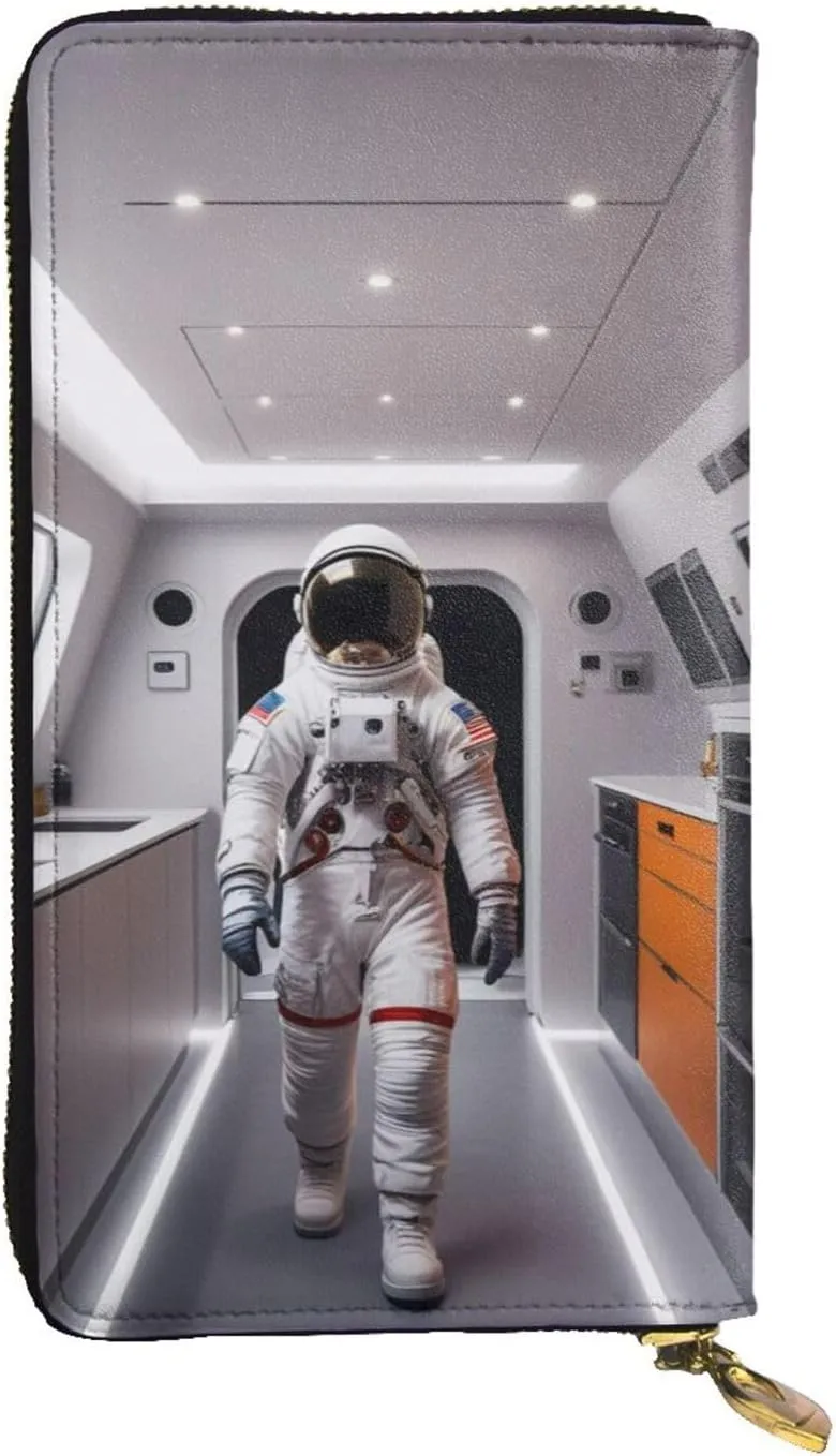 Astronaut Wallet for Men Women,Rectangle Clutch Handbag with Zipper Leather Wallet for Credit Card Cash