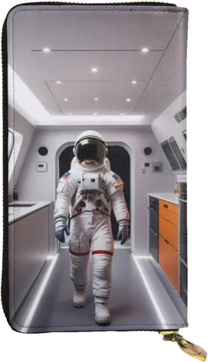 Astronaut Wallet for Men Women,Rectangle Clutch Handbag with Zipper Leather Wallet for Credit Card Cash