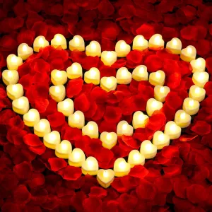 Audab Rose Petals and Candles Set for Romantic Decorations, 48 Romantic Candles with 4000 Fake Rose Petals for Special Night, Hotel Room, Date Night, Bedroom, Valentine's Day Decorations