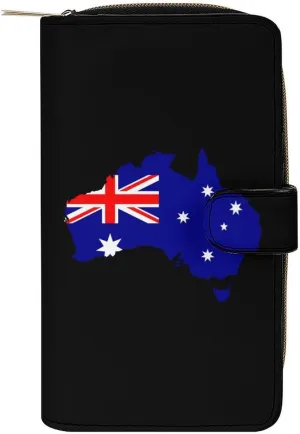 Australia Map Flag Leather Wallets for Men Women Zipped Clutch Purse Travel Handbag Card Case Wallet