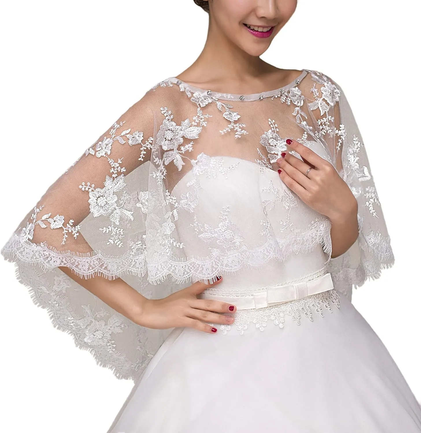 Ayliss Women Lace Wedding Shawls Wrap Bridal Embroidered Shrug Bolero Cape Shoulder Covers Up Evening Prom Party Dress