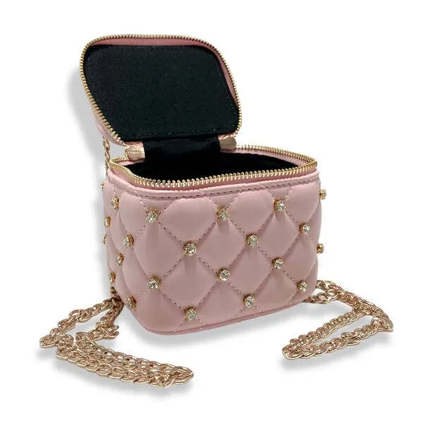 B1341 Embellished Vanity Quilted Purse (5 Colors): DARK PINK