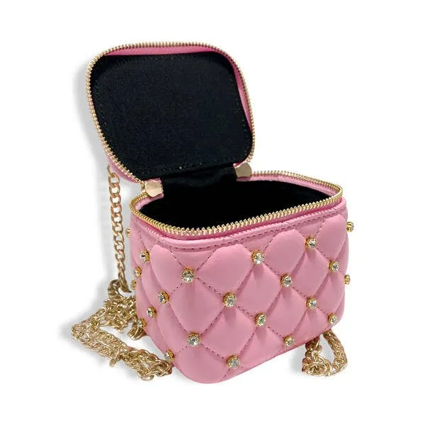 B1341 Embellished Vanity Quilted Purse (5 Colors): DARK PINK