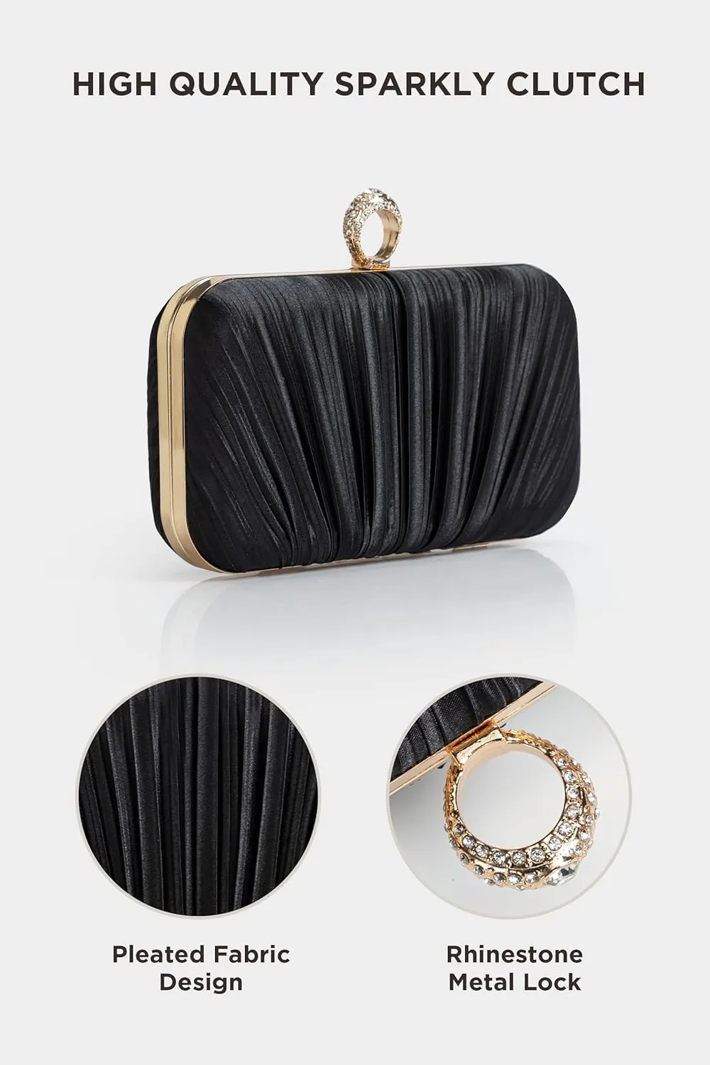 BABEYOND Clutch Purses for Women - Satin Evening Bag Pleated Clutch Handbag for Bride Party Prom Wedding