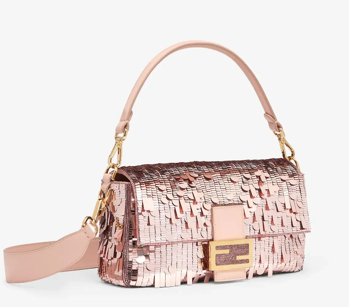 Baguette Pink sequin and leather bag