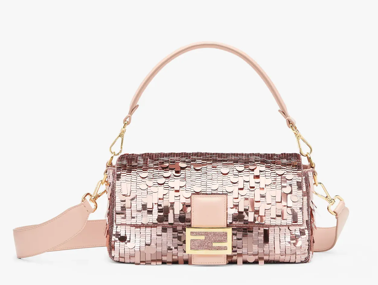 Baguette Pink sequin and leather bag