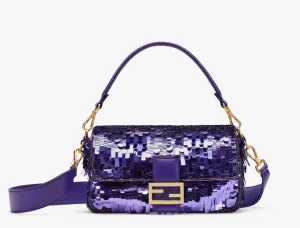 Baguette Purple sequin and leather bag