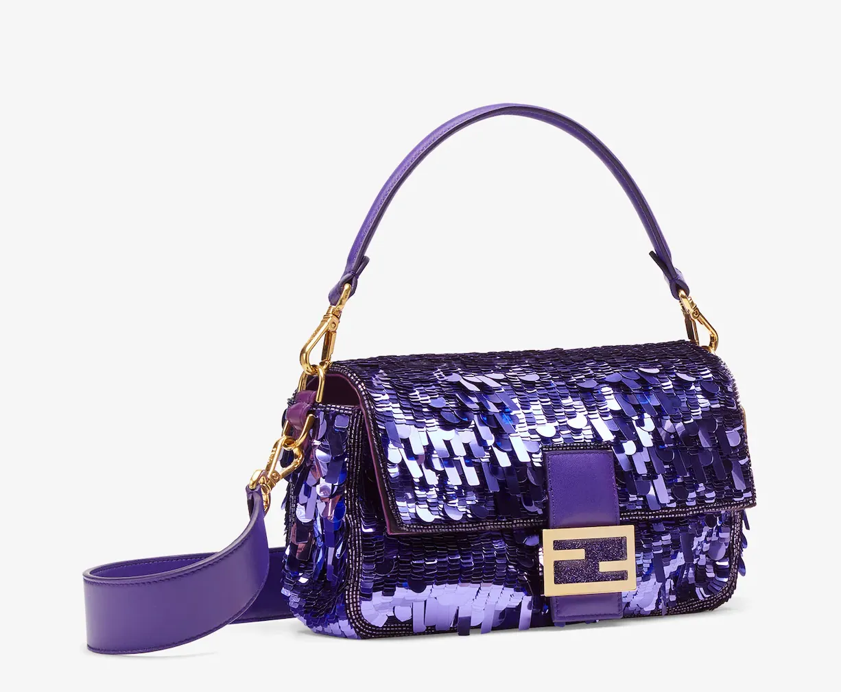 Baguette Purple sequin and leather bag