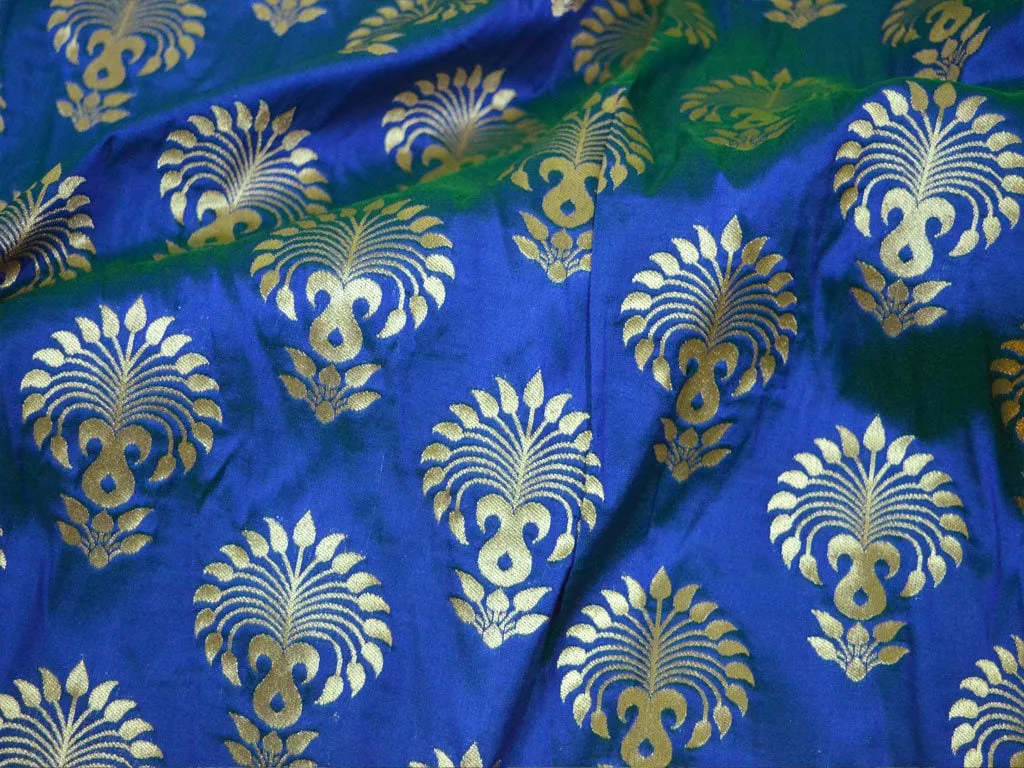 Banarasi Brocade in Blue Gold Bridal Wedding Dress Indian Brocade Fabric by the yard Banaras Fabric for Lehenga Sewing crafting home Decor