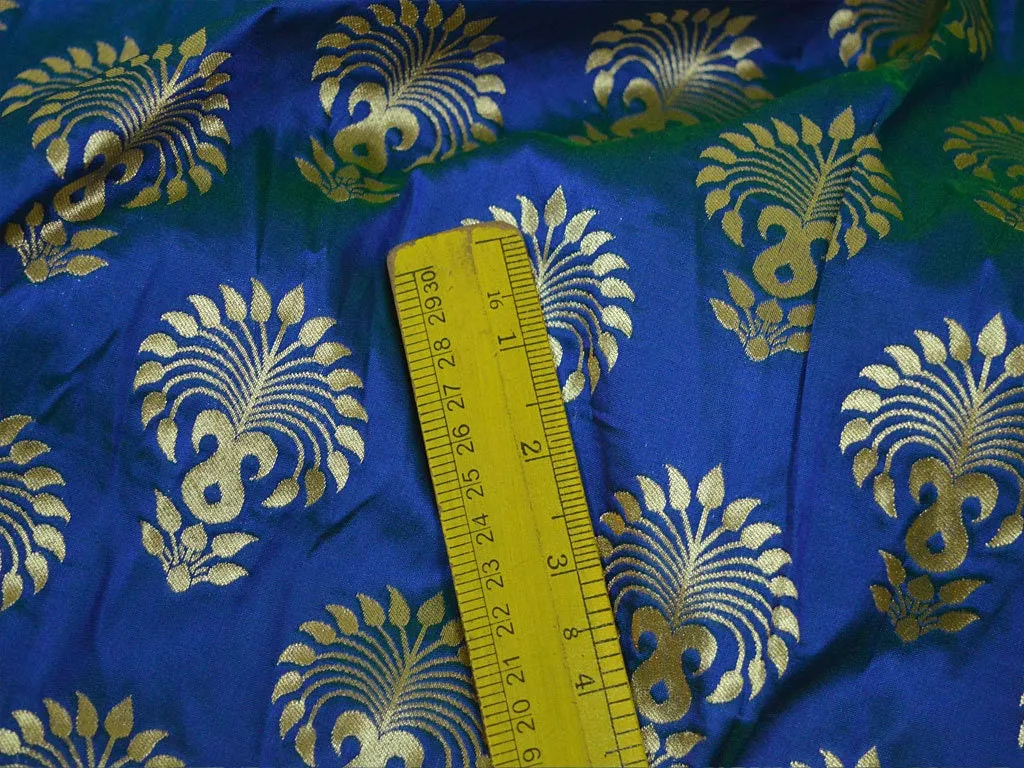 Banarasi Brocade in Blue Gold Bridal Wedding Dress Indian Brocade Fabric by the yard Banaras Fabric for Lehenga Sewing crafting home Decor