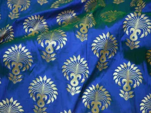 Banarasi Brocade in Blue Gold Bridal Wedding Dress Indian Brocade Fabric by the yard Banaras Fabric for Lehenga Sewing crafting home Decor