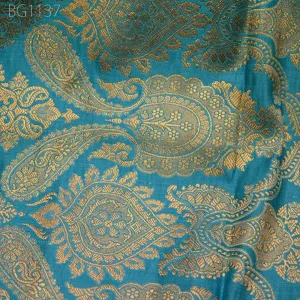Banarasi Wedding Dress Material Brocade Fabric by the Yard Indian Blue Brocade Fabric Sewing Fabric Crafting Costume Dress Fabric