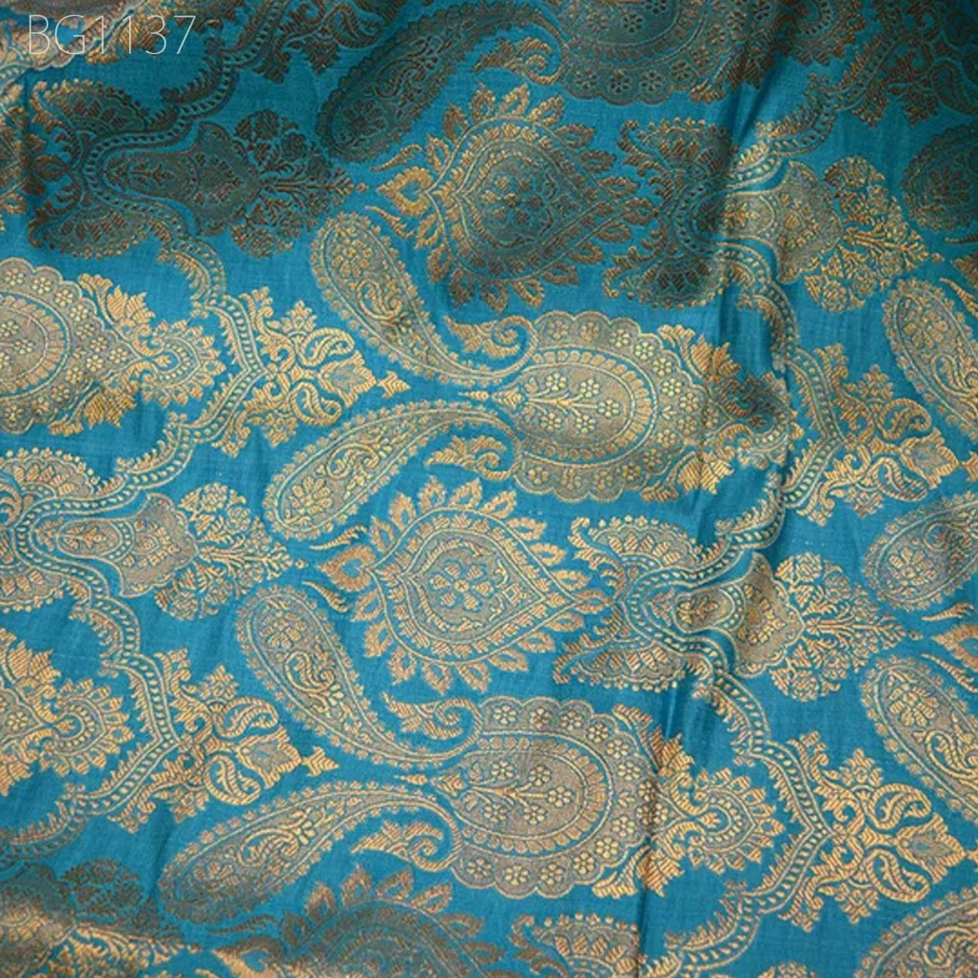 Banarasi Wedding Dress Material Brocade Fabric by the Yard Indian Blue Brocade Fabric Sewing Fabric Crafting Costume Dress Fabric
