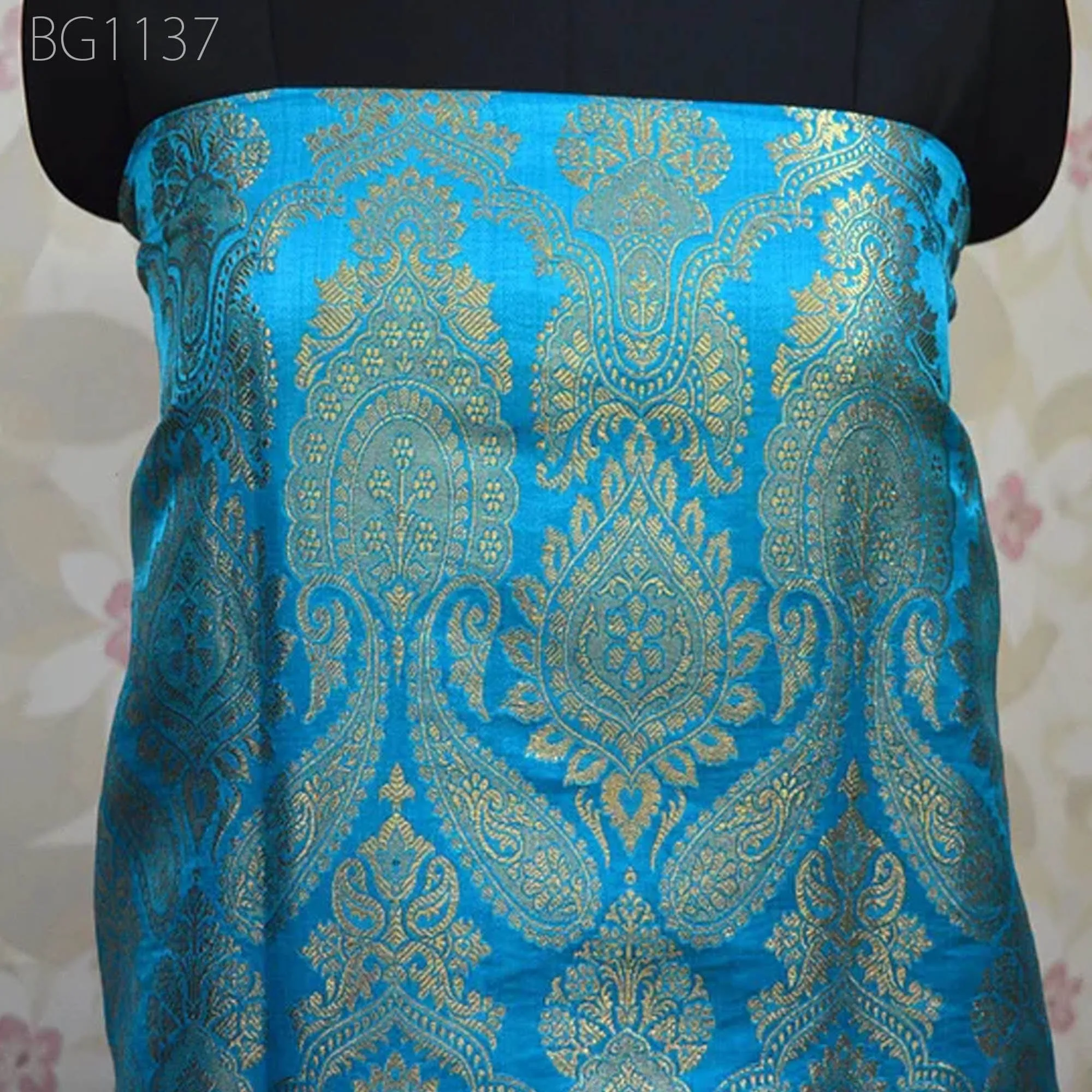 Banarasi Wedding Dress Material Brocade Fabric by the Yard Indian Blue Brocade Fabric Sewing Fabric Crafting Costume Dress Fabric