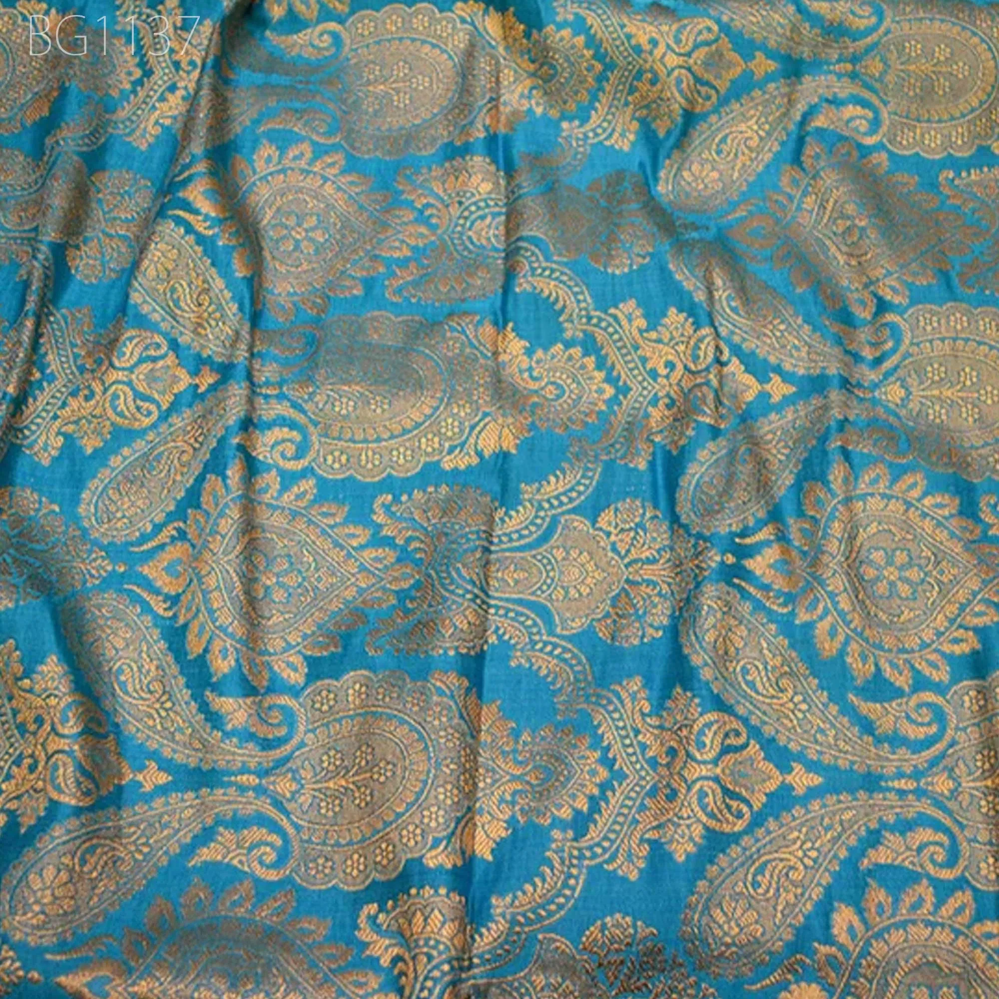 Banarasi Wedding Dress Material Brocade Fabric by the Yard Indian Blue Brocade Fabric Sewing Fabric Crafting Costume Dress Fabric