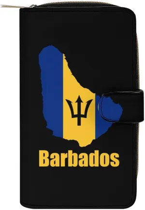 Barbados Flag Map Leather Wallets for Men Women Zipped Clutch Purse Travel Handbag Card Case Wallet