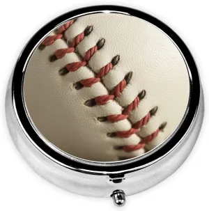 Baseball Lace Close Up Pill Box Round Pill Case for Pocket Purse 3 Compartment Medicine Pill Organizer Cute Portable Travel Pillbox Vitamin Cod Liver Oil Storage Box Unique Gift Organizer