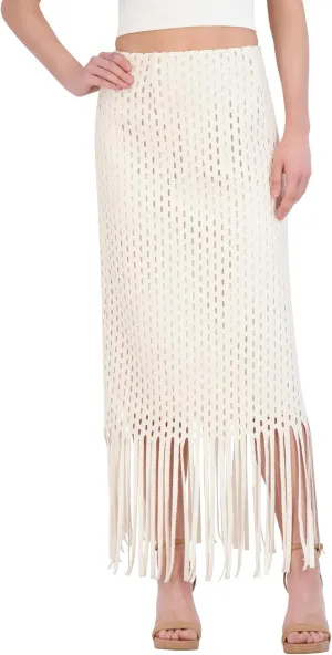 BCBGMAXAZRIA Women's Crochet Fringe Maxi Skirt