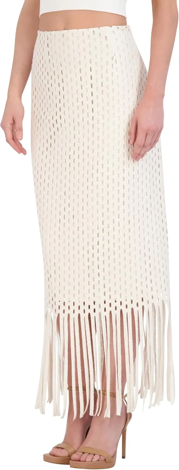 BCBGMAXAZRIA Women's Crochet Fringe Maxi Skirt