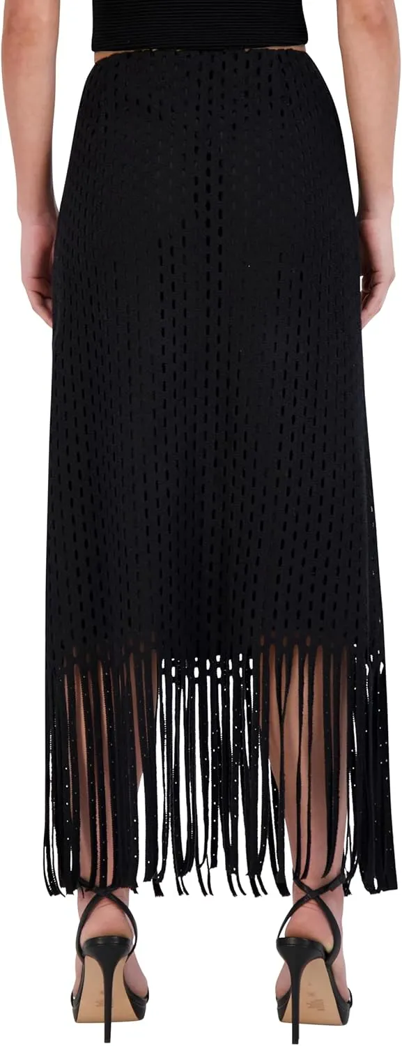 BCBGMAXAZRIA Women's Crochet Fringe Maxi Skirt
