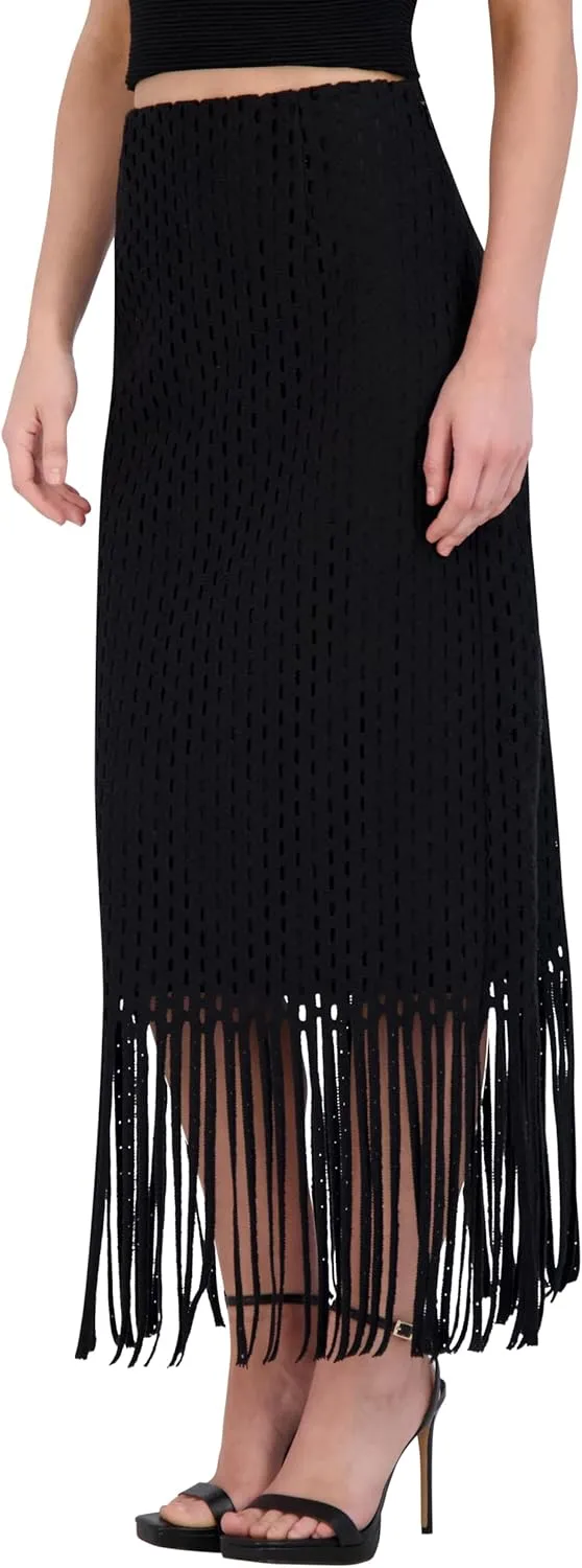 BCBGMAXAZRIA Women's Crochet Fringe Maxi Skirt