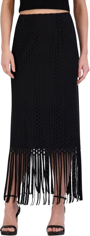BCBGMAXAZRIA Women's Crochet Fringe Maxi Skirt
