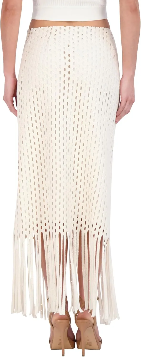 BCBGMAXAZRIA Women's Crochet Fringe Maxi Skirt