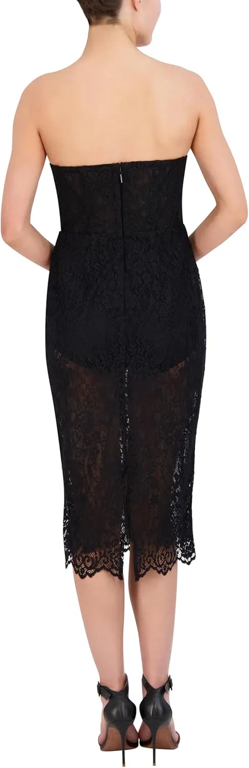 BCBGMAXAZRIA Women's Strapless Sweetheart Neck Midi Evening Dress