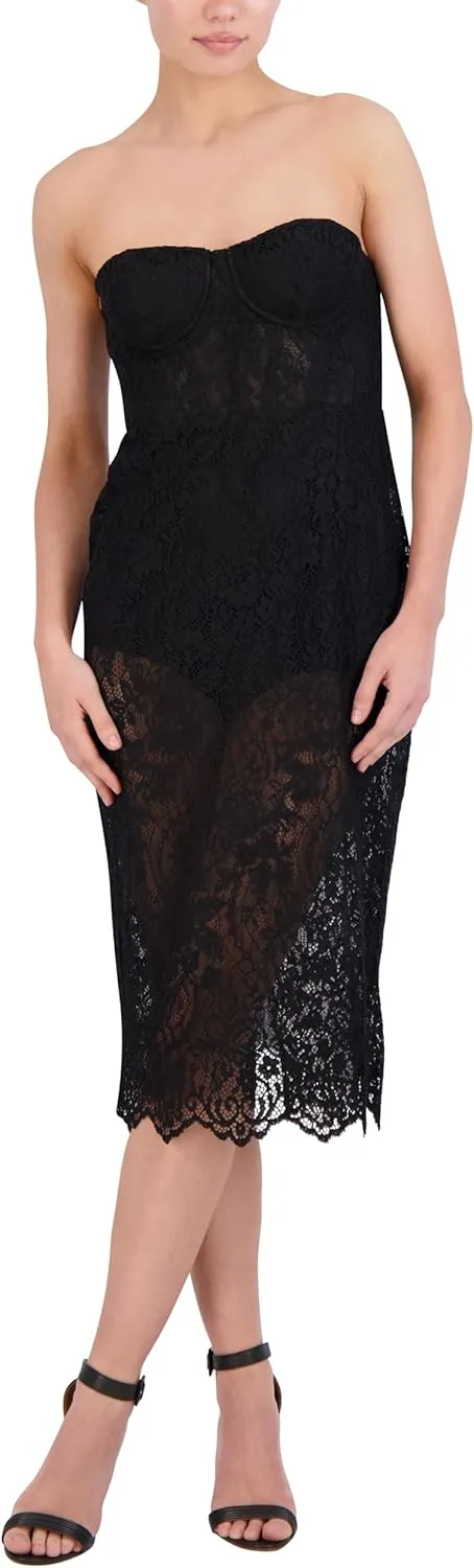 BCBGMAXAZRIA Women's Strapless Sweetheart Neck Midi Evening Dress