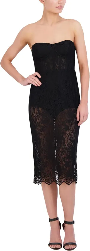 BCBGMAXAZRIA Women's Strapless Sweetheart Neck Midi Evening Dress