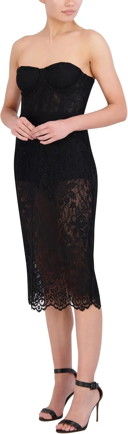 BCBGMAXAZRIA Women's Strapless Sweetheart Neck Midi Evening Dress