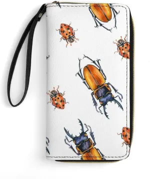 Beetle Ladybug Insect Women's Wallet Long Clutch Purse with Wristlet Strap Zipper Phone Handbag