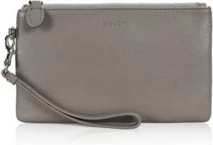 befen Women's Genuine Italian Leather Wristlet Clutch Wallet Purse, Gold Zipper
