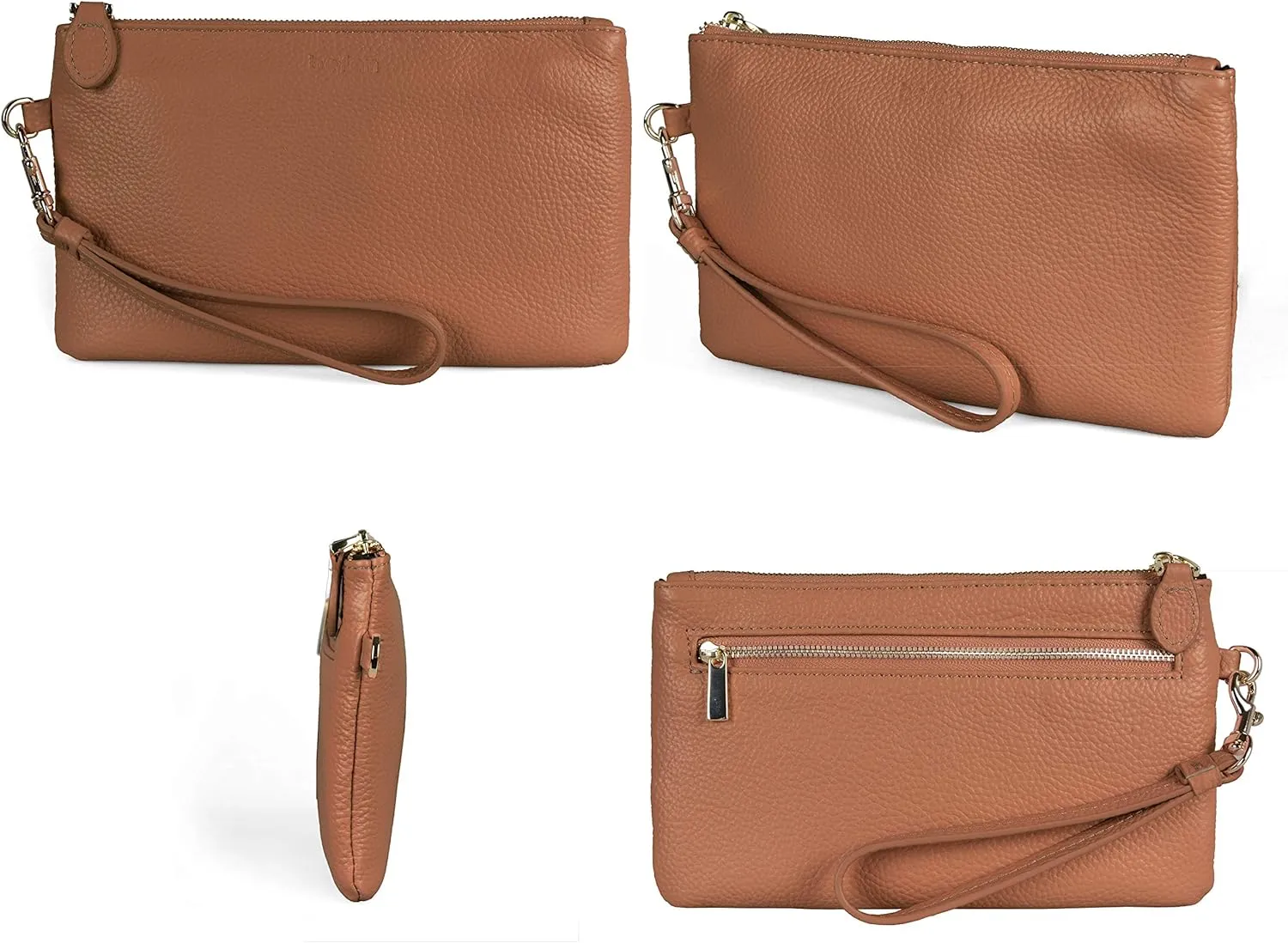 befen Women's Genuine Italian Leather Wristlet Clutch Wallet Purse, Gold Zipper