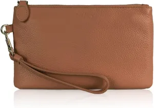 befen Women's Genuine Italian Leather Wristlet Clutch Wallet Purse, Gold Zipper