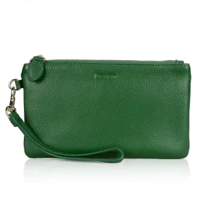 befen Women's Genuine Italian Leather Wristlet Clutch Wallet Purse, Gold Zipper