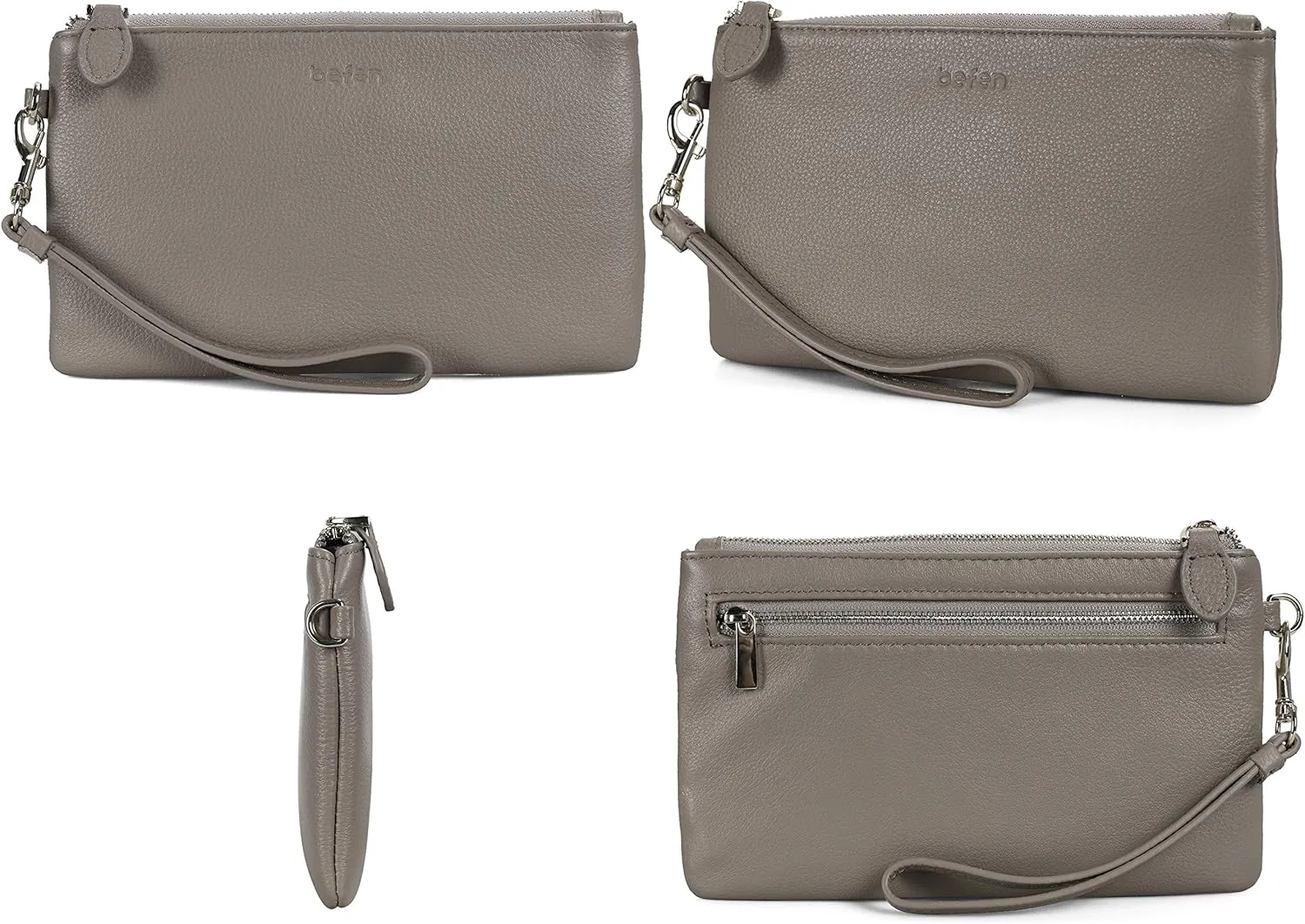 befen Women's Genuine Italian Leather Wristlet Clutch Wallet Purse, Gold Zipper