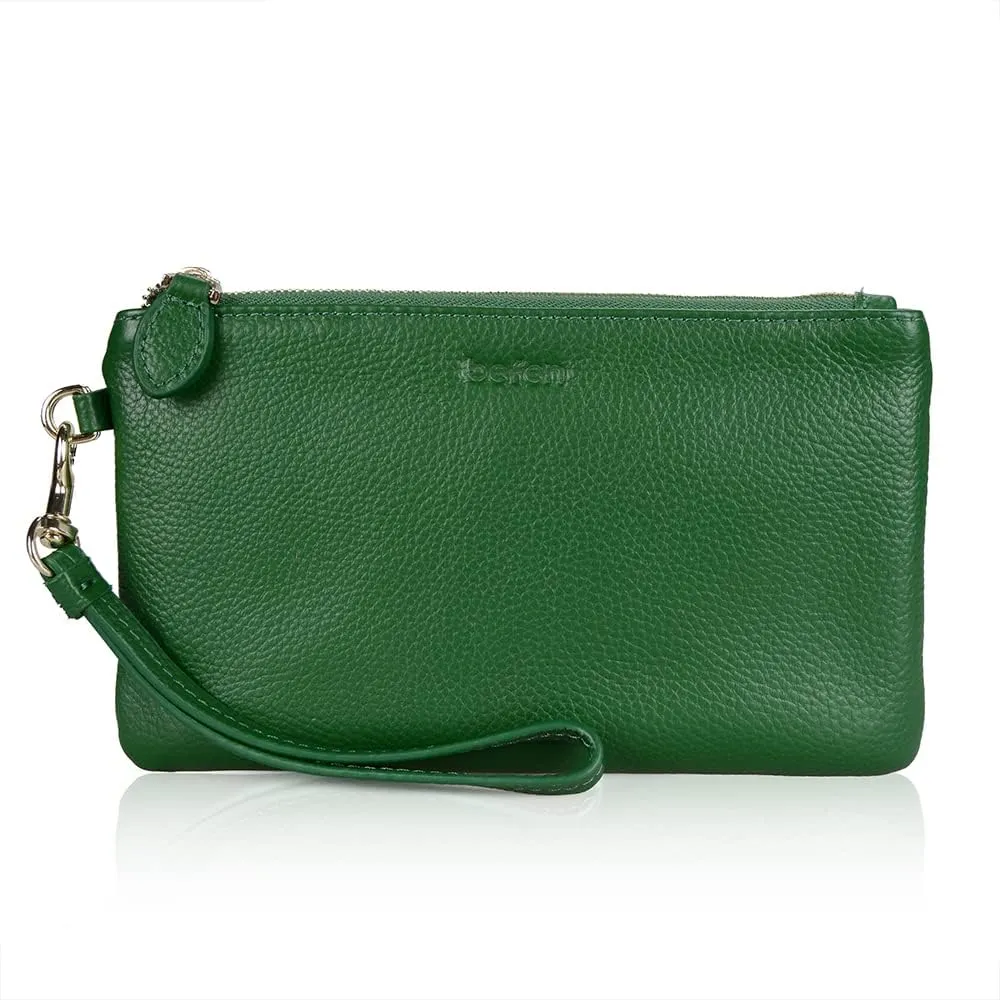 befen Women's Genuine Italian Leather Wristlet Clutch Wallet Purse, Gold Zipper