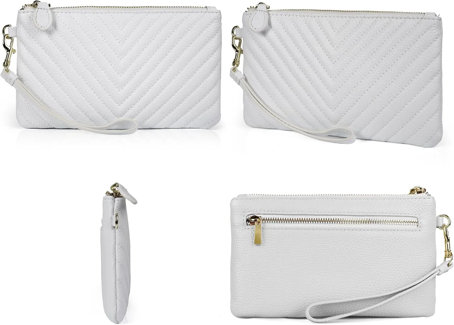 befen Women's Genuine Italian Leather Wristlet Clutch Wallet Purse, Gold Zipper